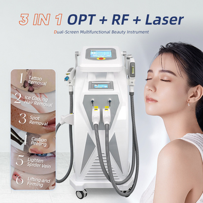 이중 화면 3 in 1 다기능 RF 얼굴 리프팅 Nd Yag 레이저 문신 제거 OPT IPL 탈모 기계
